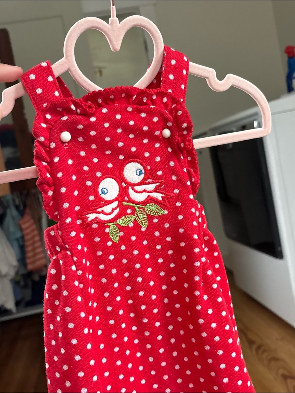 Vintage carters Red Polka Dot Baby Dress with Bird Embroidery romper